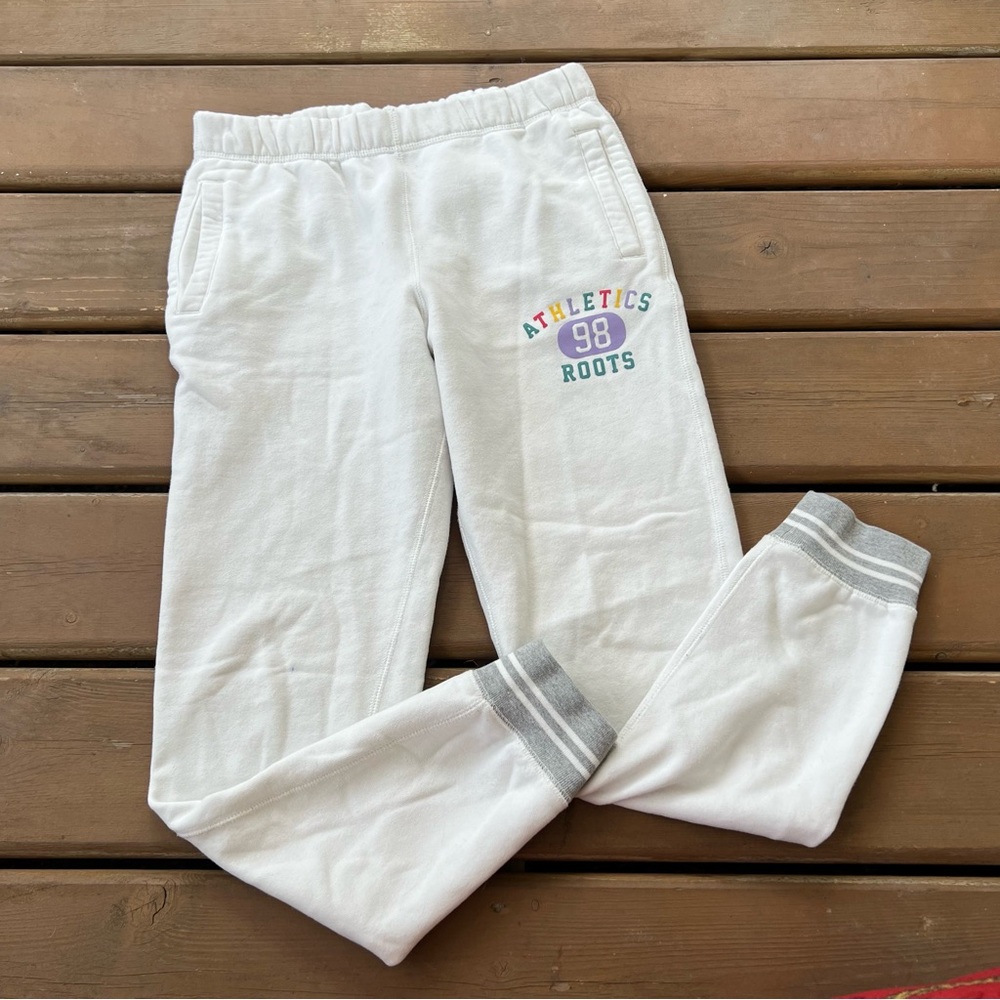 Roots Kids White Joggers With Rainbow Logo - Size 14